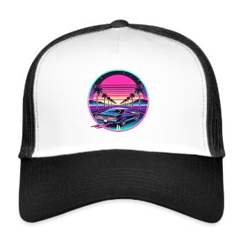 Retro Sunset Car Drive Vaporwave Ästhetisches Design - Trucker Cap - Weiß/Schwarz - Vorne