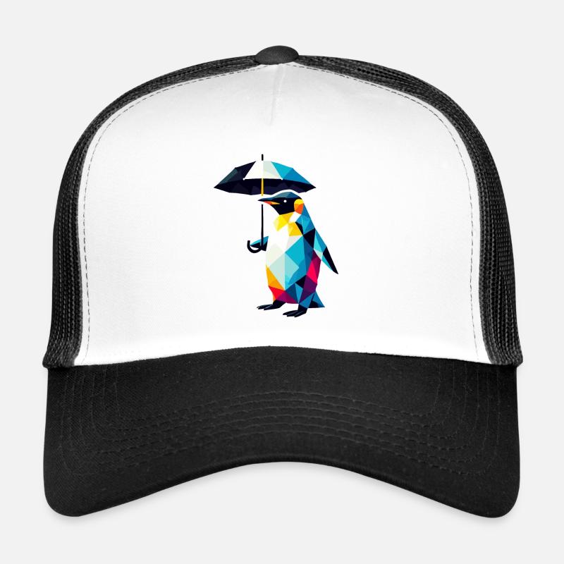 Bunte geometrische Pinguin Regenschirm Polygon Kunst - Trucker Cap - Weiß/Schwarz
