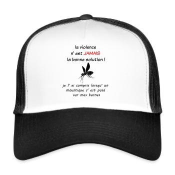 cadeau stop violence moustique sur mes burnes paix - Casquette trucker  - blanc/noir - Devant