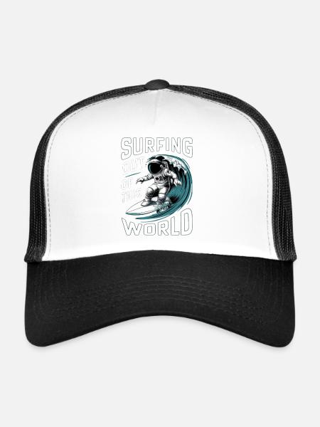 surfer hors de ce monde - humour - Casquette trucker  - blanc/noir - Devant