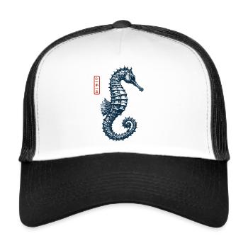 Retro Vintage Seepferdchen - Trucker Cap - Weiß/Schwarz - Vorne