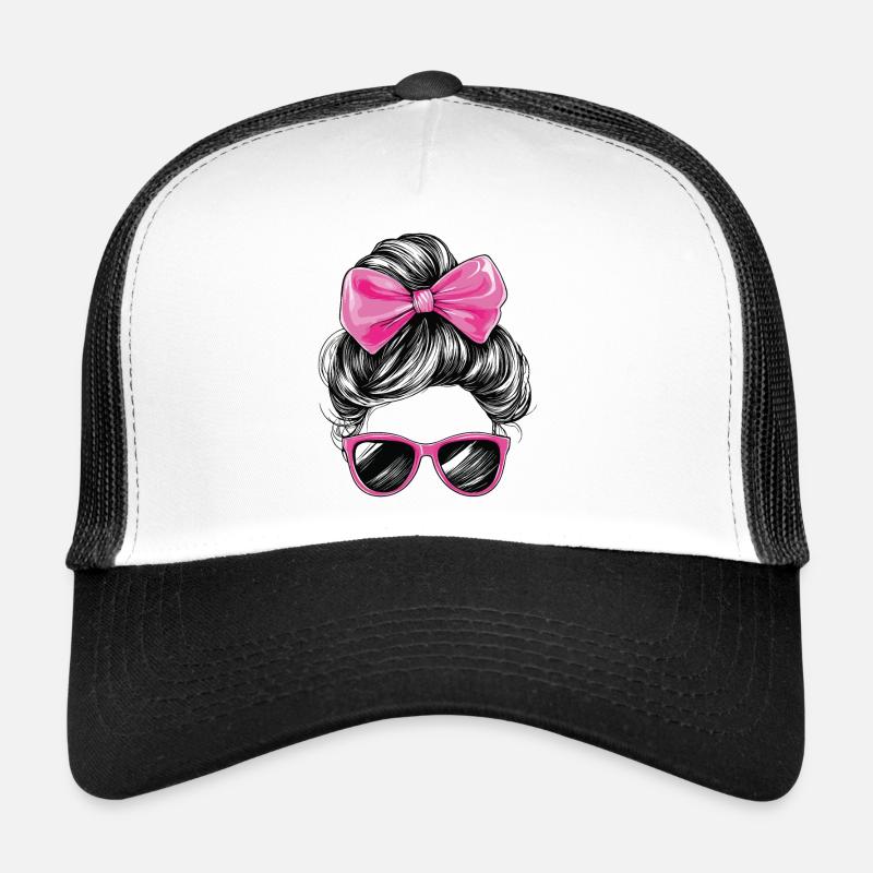 Frau Sonnenbrille Haare Schleife Mädchen Cool Chic - Trucker Cap - Weiß/Schwarz