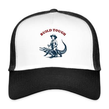 Build Tough - Tomboy Girl riding Alligator - Trucker Cap - Weiß/Schwarz - Vorne