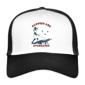 Puppies are Overrated - Girl Walking an Alligator - Trucker Cap - white/black - Front
