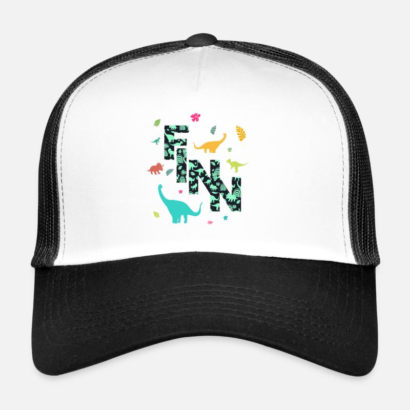 FINN - Beautiful boy name with dinosaur Trucker Cap