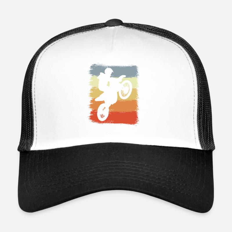 Retro Motocross Grafik - Trucker Cap - Weiß/Schwarz
