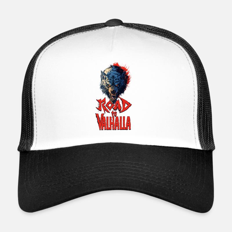 Aggressive Wolf Road to Valhalla Red Trucker Cap