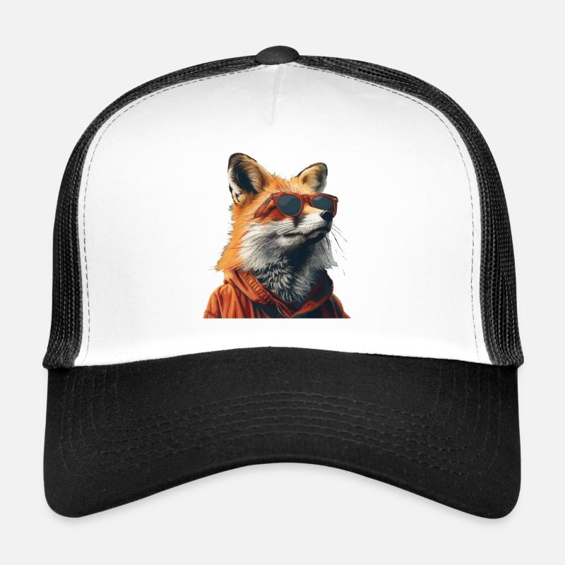 Lusitger Fuchs mit Sonnenbrille - Trucker Cap - Weiß/Schwarz