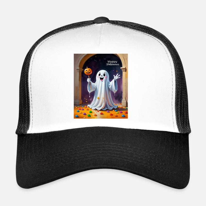 Fantôme joyeux avec citrouille Casquette trucker 