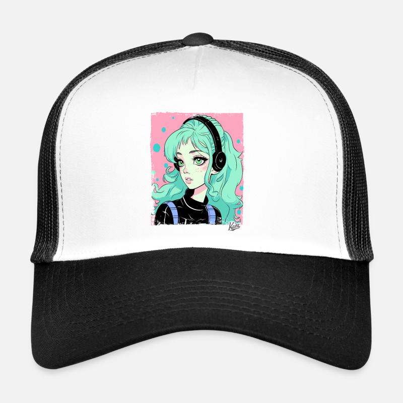 fille de dessin animé écoutant de la musique Casquette trucker 