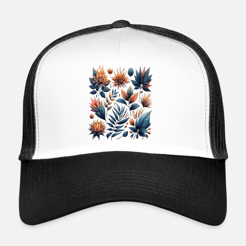Watercolor Leaves Boho Leaf Pattern Trucker Cap