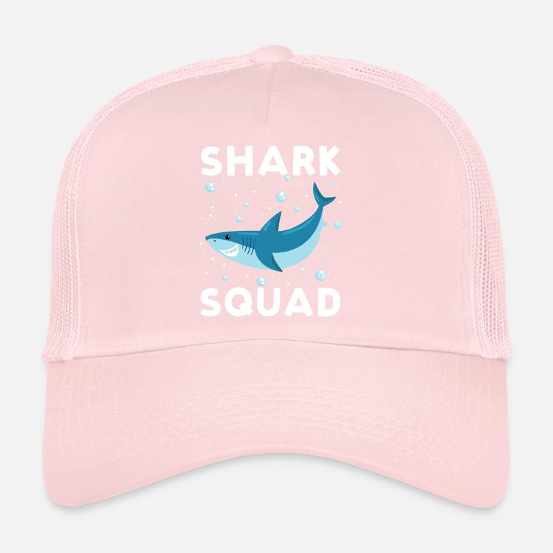 Cool Shark Squad with Surfboard Summer Vibes Trucker Cap