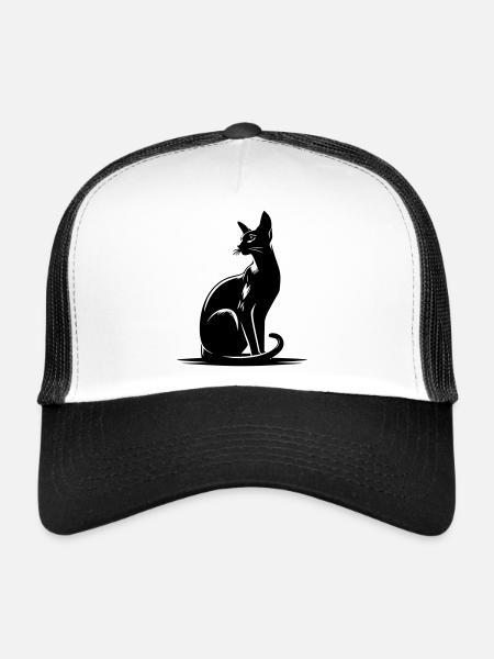 Oriental Shorthair Cat - Trucker Cap - white/black - Front