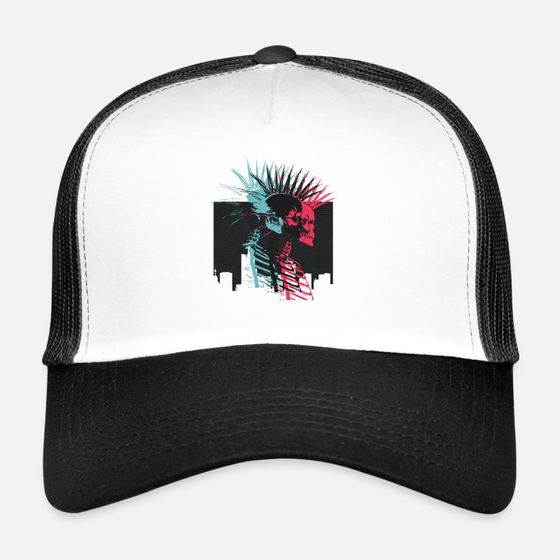 Neon Punk Rock Schädel City Skyline Trucker Cap