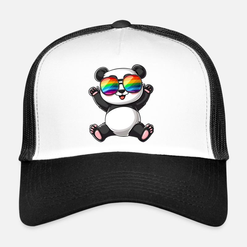 Panda Cartoon with a Pride Rainbow glasses. Trucker Cap