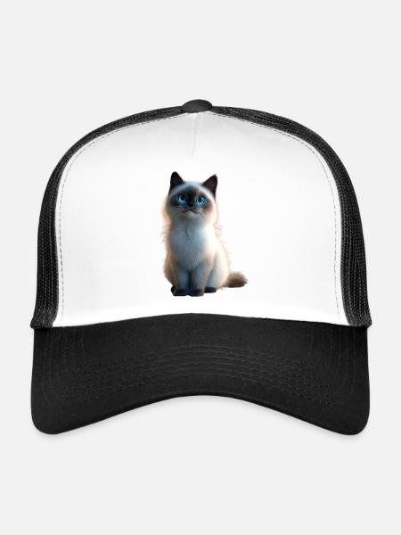 Chat Birman Chat Birman Sacré Chat Birman Mignon Chats Birmans - Casquette trucker  - blanc/noir - Devant