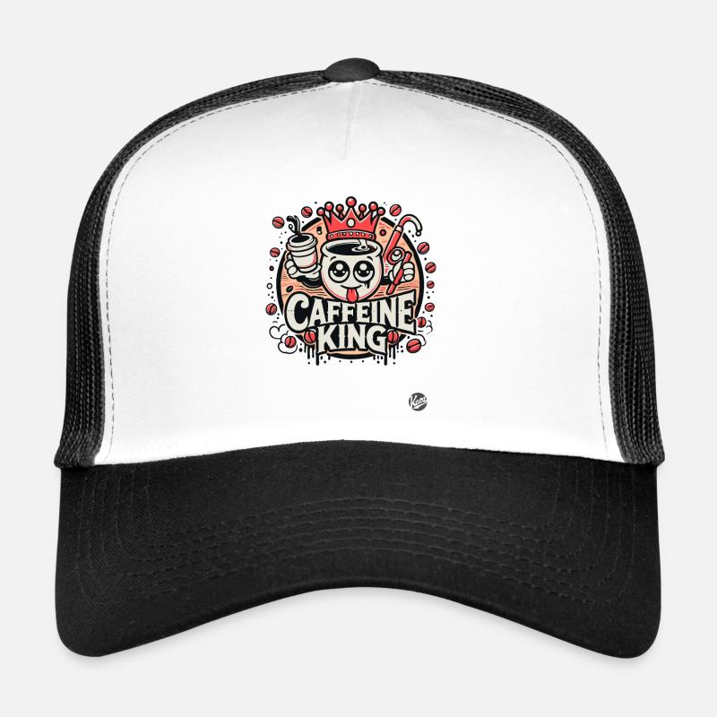 Tasse à café de dessin animé rétro : Caffeine King Casquette trucker 