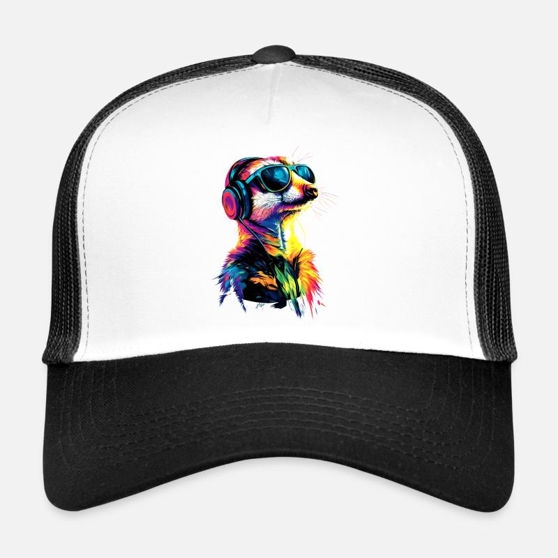 Erdmännchen Sonnenbrille Bunt Süßes Erdmännchen - Trucker Cap - Weiß/Schwarz