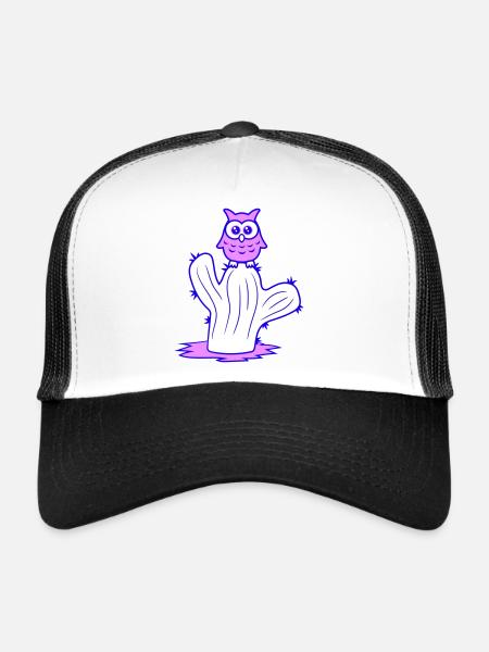 Cactus Owl Sitting Cacti Night Bird Cute Cute - Trucker Cap - white/black - Front