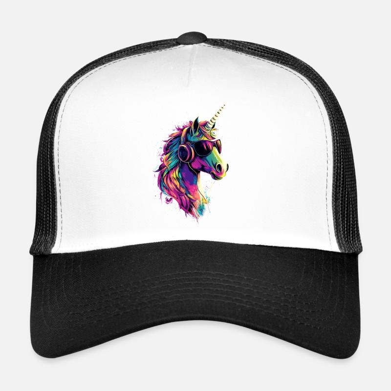 Einhorn Bunt Regenbogen Pferde Reiten Einhörner - Trucker Cap - Weiß/Schwarz