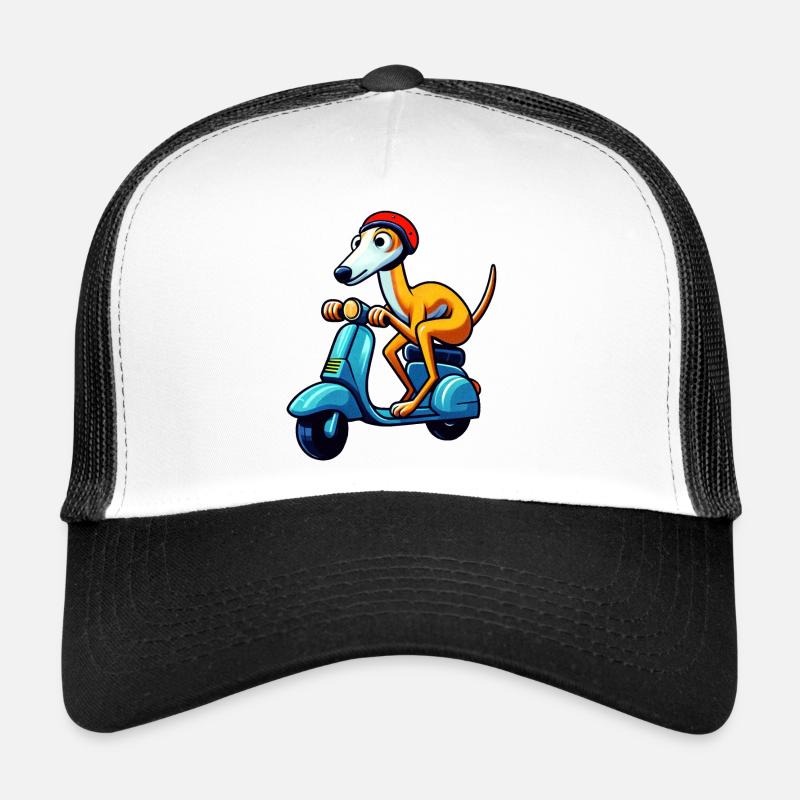 Verspielter Hund auf Scooter Design - Trucker Cap - Weiß/Schwarz