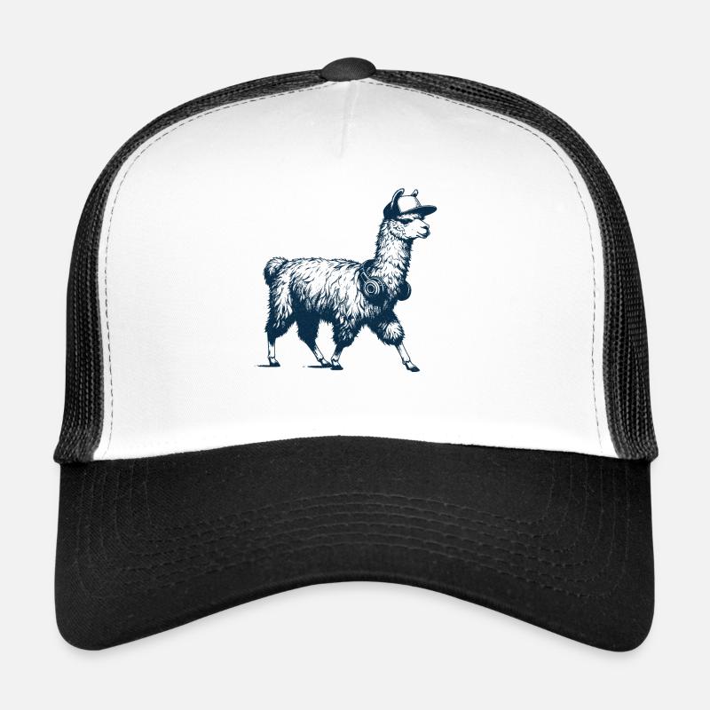 Lama mit Kopfhörer - Trucker Cap - Weiß/Schwarz