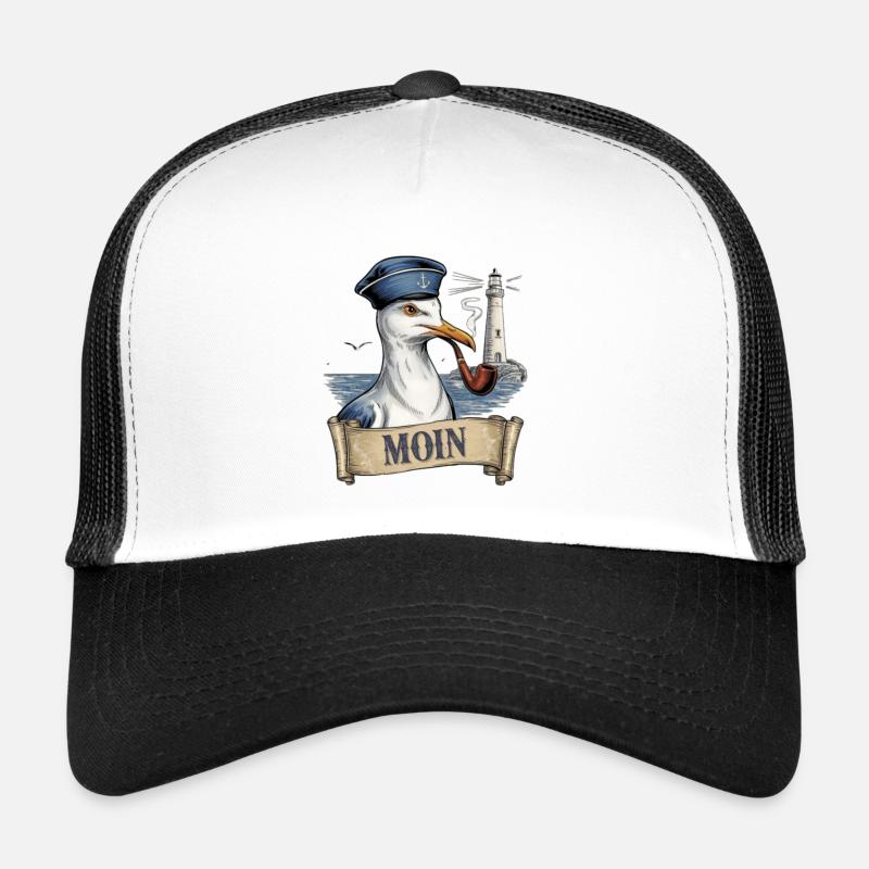 Vintage Seemöwe Nautischer Vogel - Trucker Cap - Weiß/Schwarz