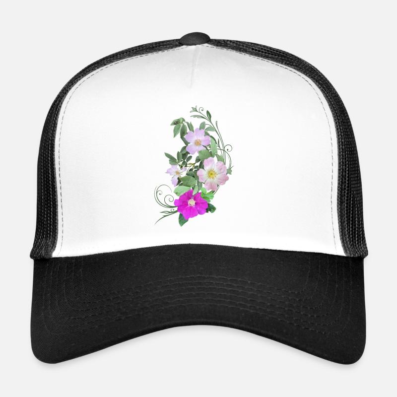 Rosehip Blossoms and Vine, Mixed Media Art Trucker Cap