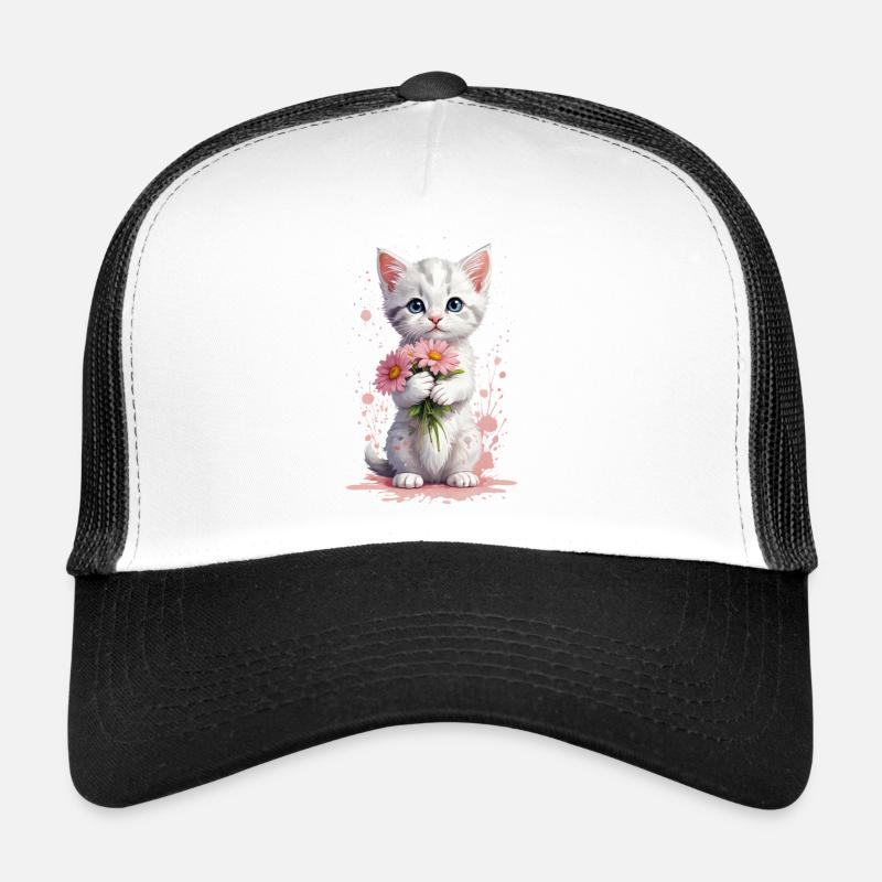 Minou ludique avec des fleurs roses Casquette trucker 