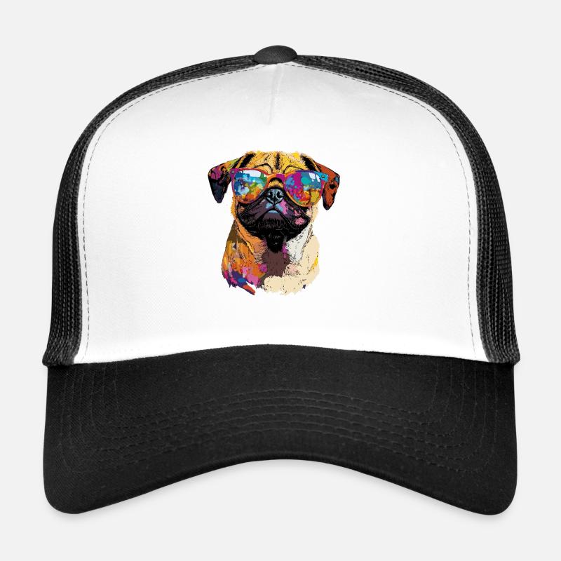 Mops Beige Hunde Liebe Carlin Kleiner Süßer Mops - Trucker Cap - Weiß/Schwarz