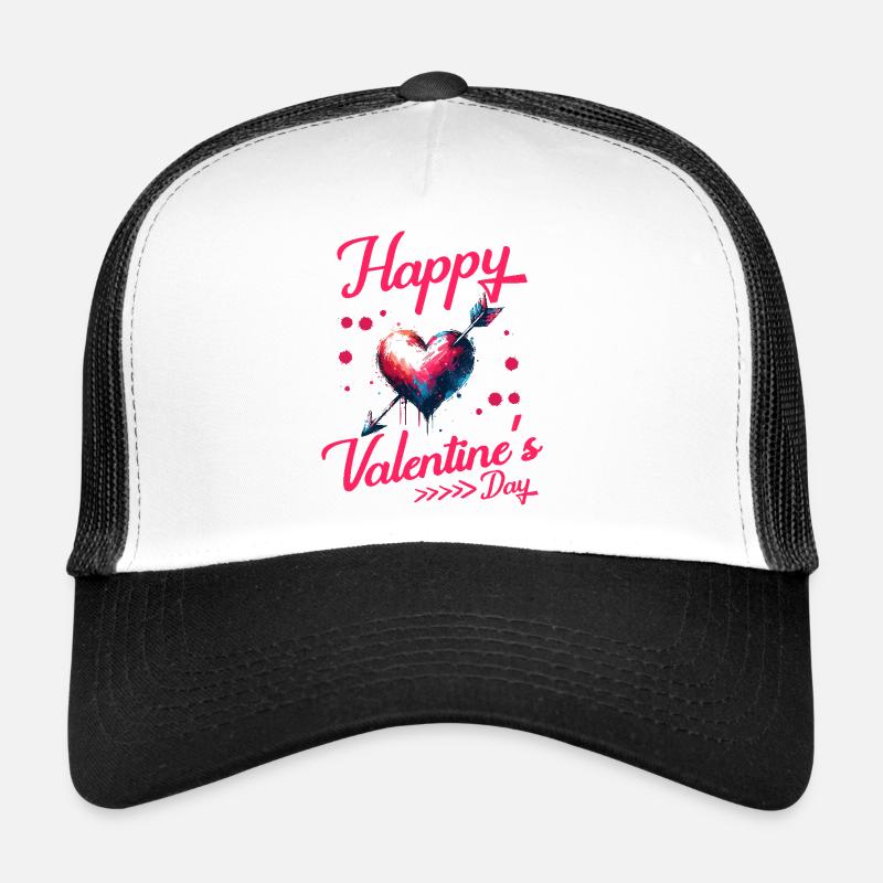 Happy Valentine's Day Herzdesign mit Pfeil - Trucker Cap - Weiß/Schwarz