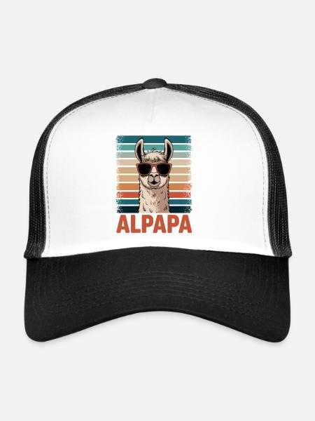Papa Alpaga Papa Drôle Lama Cadeau de Fête des Pères - Casquette trucker  - blanc/noir - Devant