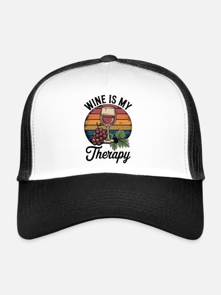 Wine Is My Therapy Wine Glass Outfit for - Trucker Cap - white/black - Front