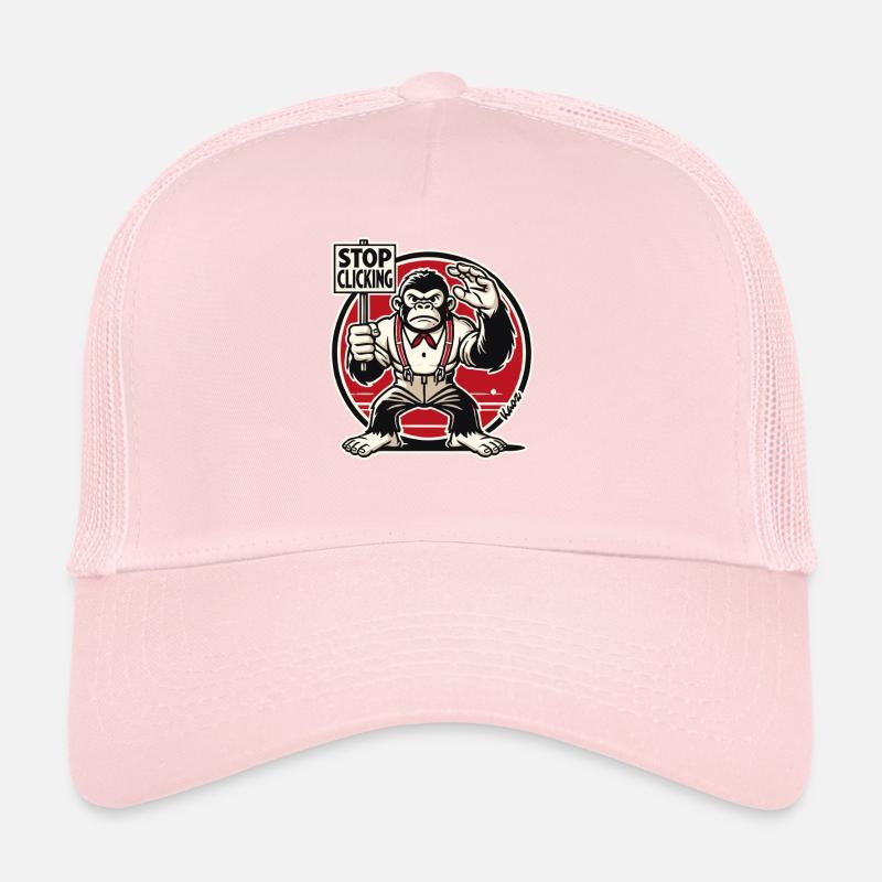 Gorilla Monkey with Sign: Stop Clicking Trucker Cap