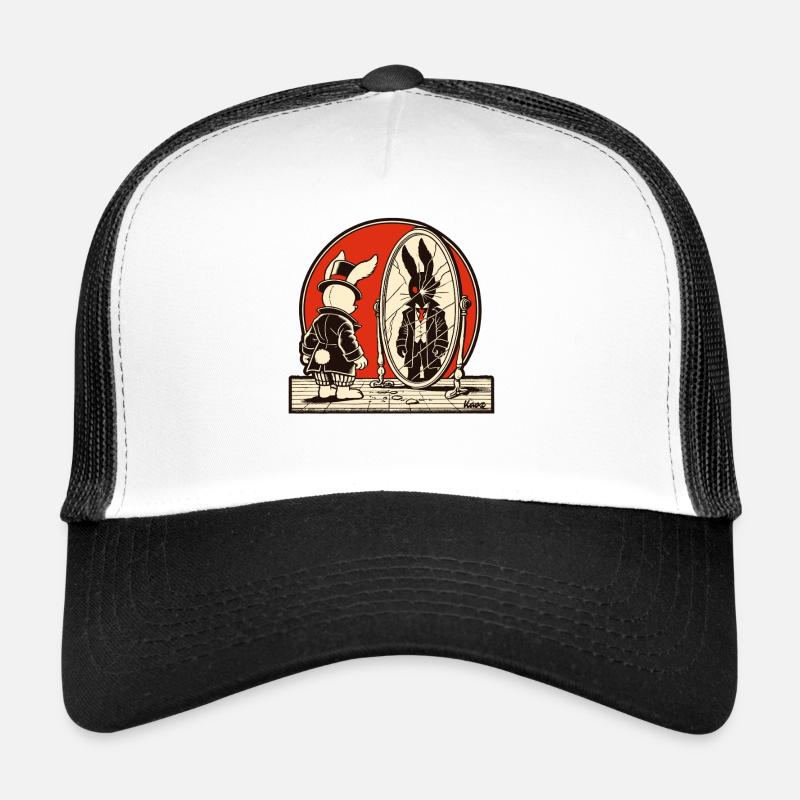 Lapin noir devant un miroir brisé Casquette trucker 