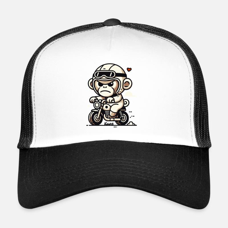 Little Biker Monkey on Small Motorcycle Trucker Cap
