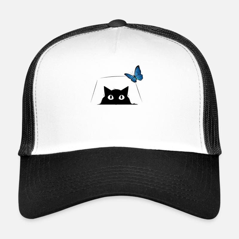 Cute Cat and Blue Butterfly Cute Cat Trucker Cap