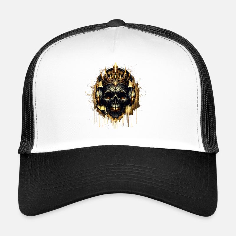 Crâne de jeu doré avec couronne et casque Casquette trucker 