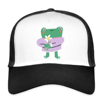 Cute Frog with Flower – Wholesome Vibes - Trucker Cap - white/black - Front