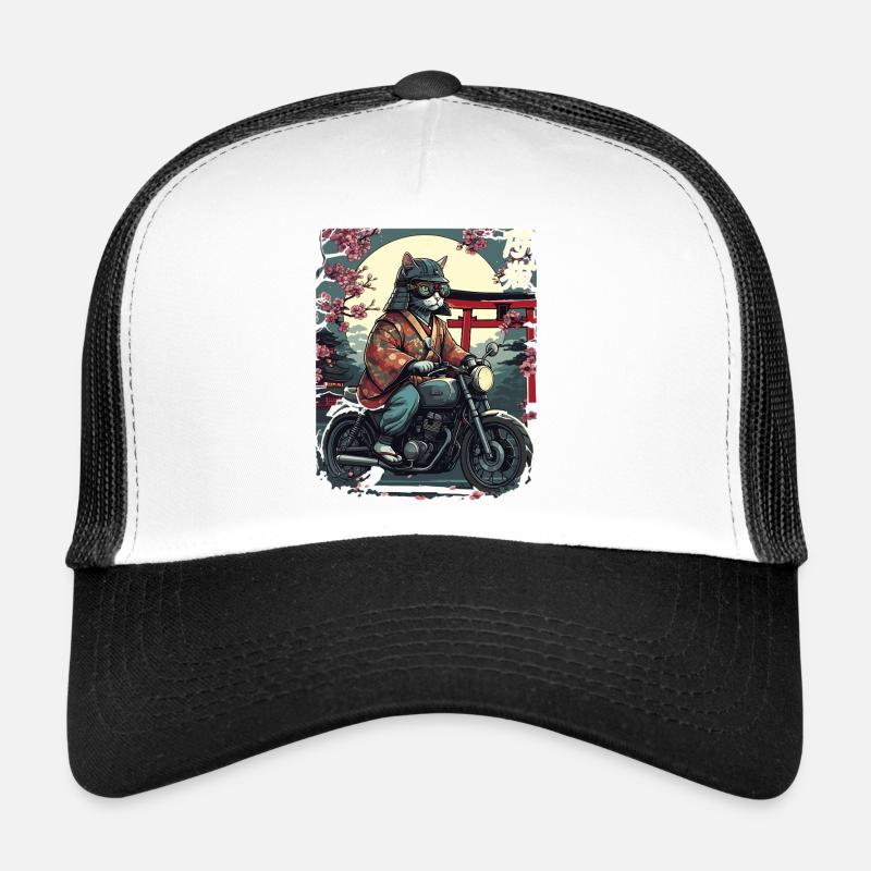 Samurai Katze auf Motorrad Trucker Cap
