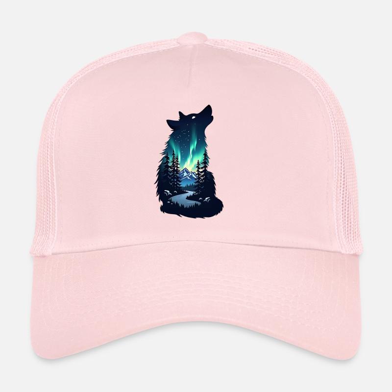 Wolf Night Northern Lights Silhouette Trucker Cap