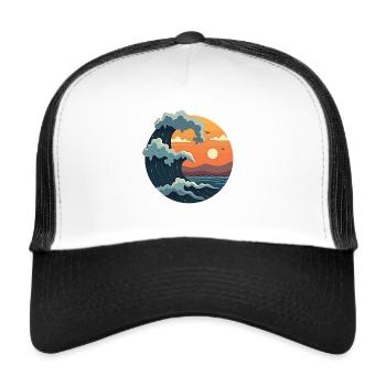 Wellen im Sonnenuntergang Illustration - Trucker Cap - Weiß/Schwarz - Vorne
