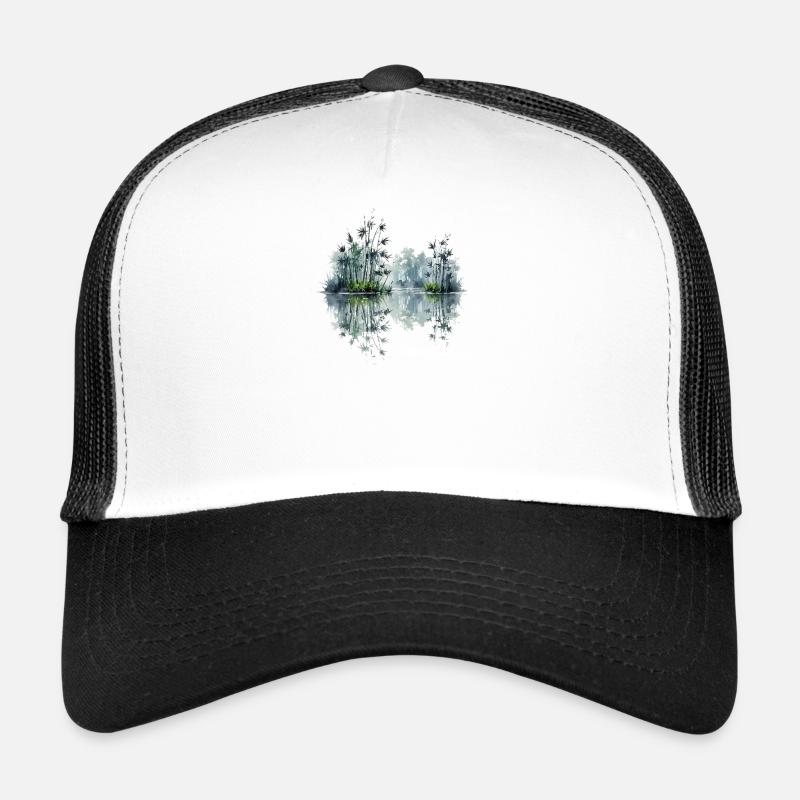 Watercolor Bamboo Reflection Pond Trucker Cap