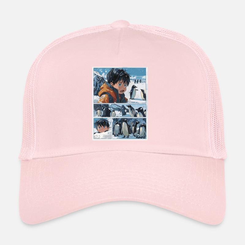 Lost Boy and Penguins in Comic Style Trucker Cap