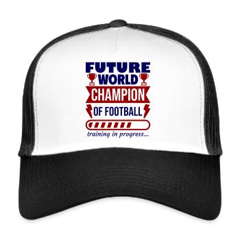 Zukunfts-Weltmeister im Fußball, Geburtsgeschenk - Trucker Cap - Weiß/Schwarz - Vorne