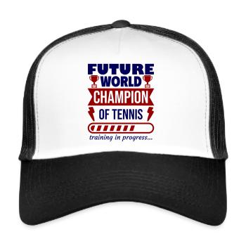 Zukunfts-Weltmeister im Tennis, Geburtsgeschenk - Trucker Cap - Weiß/Schwarz - Vorne