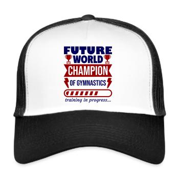 Zukunfts-Weltmeister in Gymnastik, Geburtsgeschenk - Trucker Cap - Weiß/Schwarz - Vorne