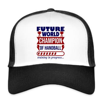 Zukunfts-Weltmeister im Handball, Geburtsgeschenk - Trucker Cap - Weiß/Schwarz - Vorne