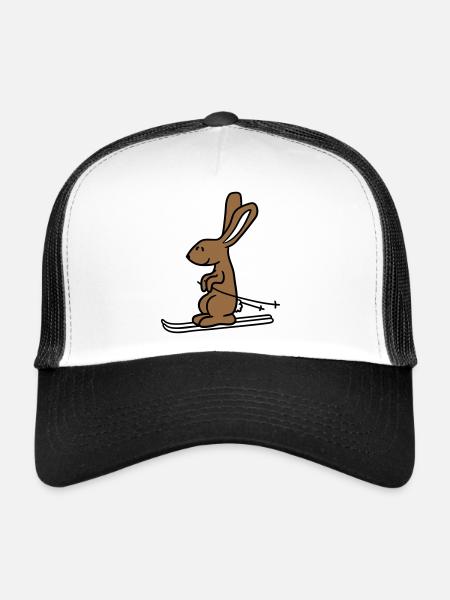 lapin ski lapin ski hiver ski neige - Casquette trucker  - blanc/noir - Devant