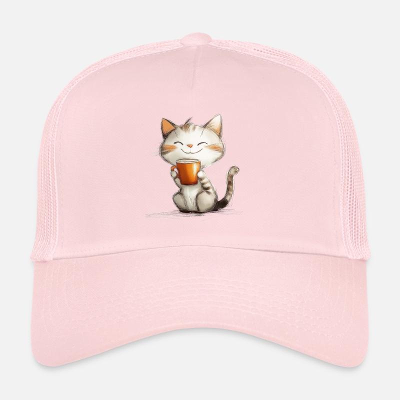 Chat heureux avec du café Casquette trucker 